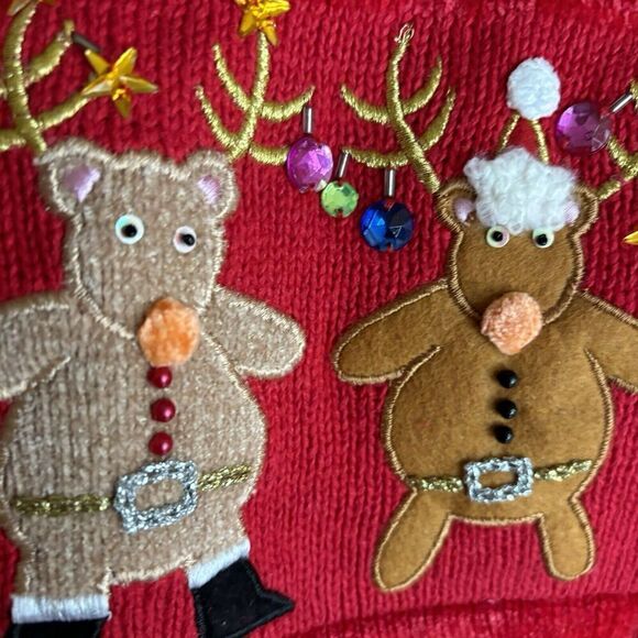 NWT Quacker Factory Red Ramie Christmas Cardigan Velvet Sweater Reindeer Small - Picture 9 of 10